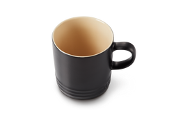 Le Creuset 350ml Satin Black Stoneware Mug, durable and stylish, available at Keans Claremorris.
