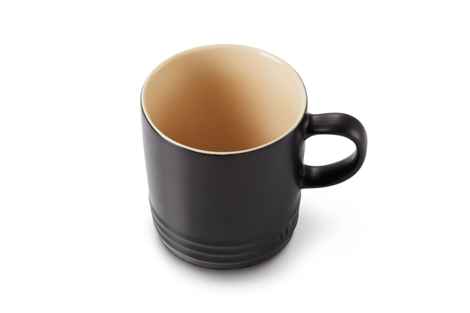 Le Creuset 350ml Satin Black Stoneware Mug, durable and stylish, available at Keans Claremorris.