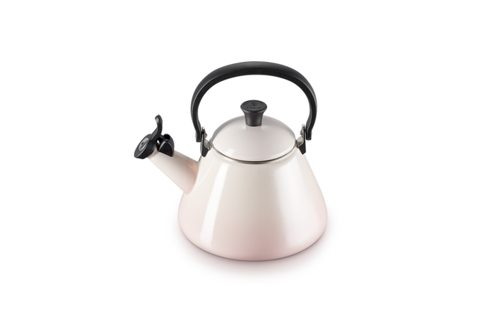 Le Creuset Kone Kettle 1.6L in Shell Pink, durable enamel finish, available at Keans Claremorris
