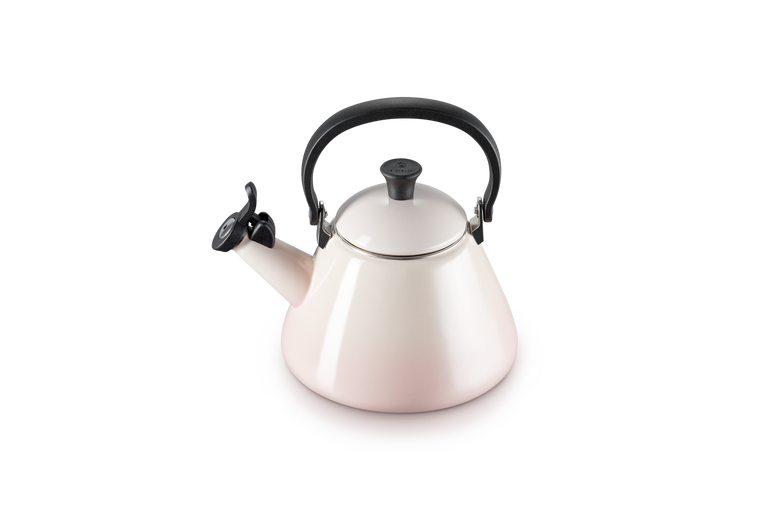 Le Creuset Kone Kettle 1.6L in Shell Pink, durable enamel finish, available at Keans Claremorris