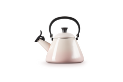 Le Creuset Kone Kettle 1.6L in Shell Pink, durable enamel finish, available at Keans Claremorris.