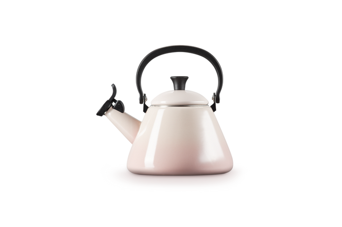 Le Creuset Kone Kettle 1.6L in Shell Pink, durable enamel finish, available at Keans Claremorris.