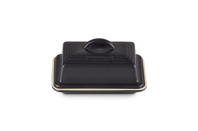 Le Creuset Butter Dish in Satin Black, durable stoneware, elegant design - available at Keans Claremorris