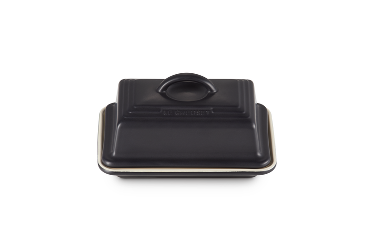 Le Creuset Butter Dish in Satin Black, durable stoneware, elegant design - available at Keans Claremorris