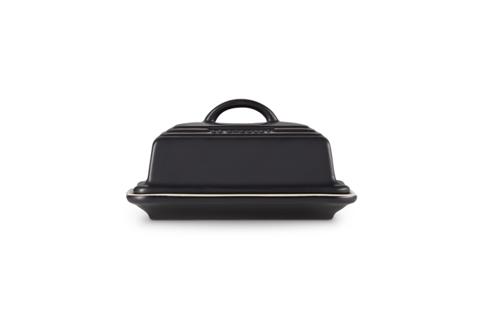 Le Creuset Butter Dish in Satin Black, durable stoneware butter keeper – available at Keans Claremorris.