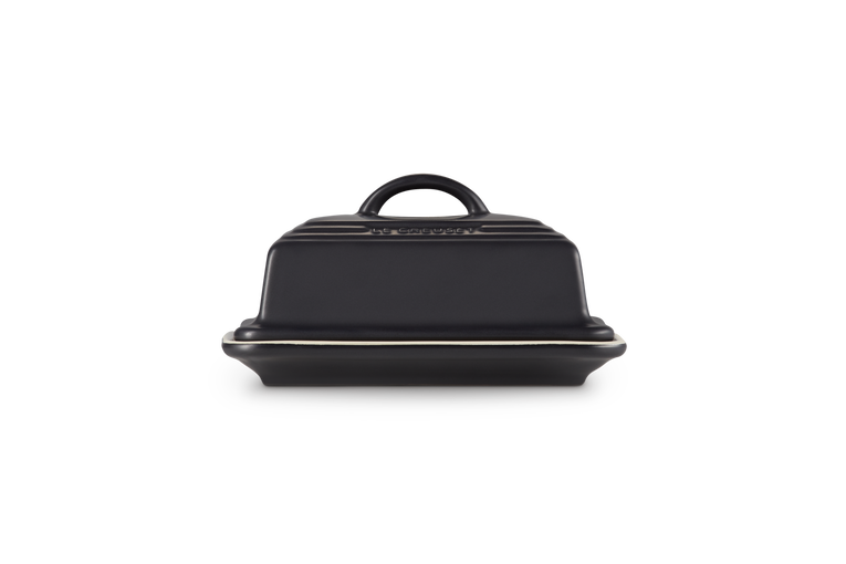 Le Creuset Butter Dish in Satin Black, durable stoneware butter keeper – available at Keans Claremorris.