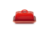 Le Creuset Cerise Butter Dish, durable glazed stoneware, thermoresistant, dishwasher safe – available at Keans Claremorris.
