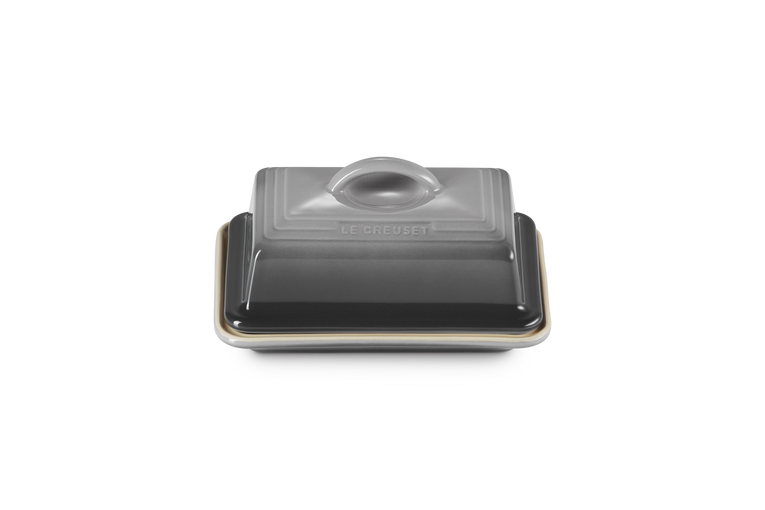 Le Creuset Butter Dish in Flint gray, durable stoneware, elegant design – available at Keans Claremorris.