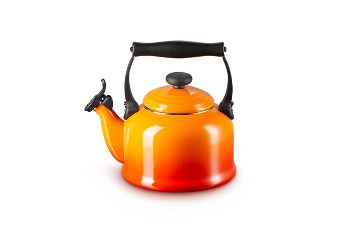 Le Creuset 2.1L Volcanic stovetop kettle with enamelled steel, whistle, ergonomic handle – available at Keans Claremorris.