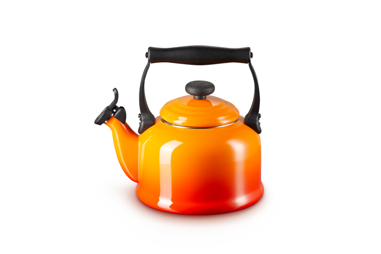 Le Creuset 2.1L Volcanic stovetop kettle with enamelled steel, whistle, ergonomic handle – available at Keans Claremorris.