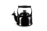 Le Creuset 2.1L Black Onyx stovetop kettle with whistle, ergonomic handle, enamelled steel – available at Keans Claremorris.