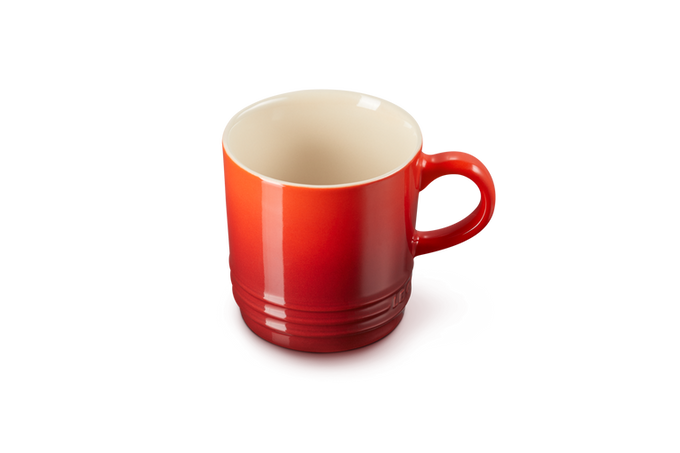Le Creuset Stoneware Cappuccino Mug 200ml in Cerise red, durable and stylish – available at Keans Claremorris.