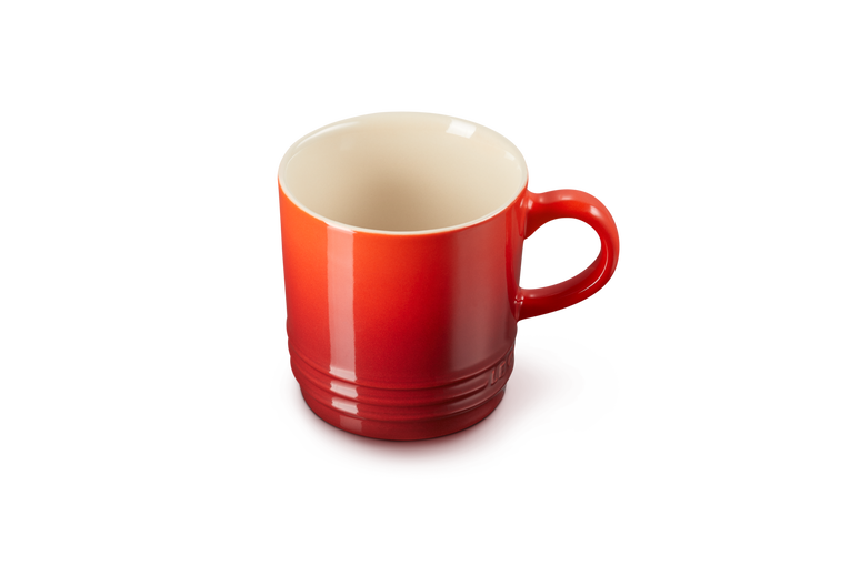 Le Creuset Stoneware Cappuccino Mug 200ml in Cerise red, durable and stylish – available at Keans Claremorris.