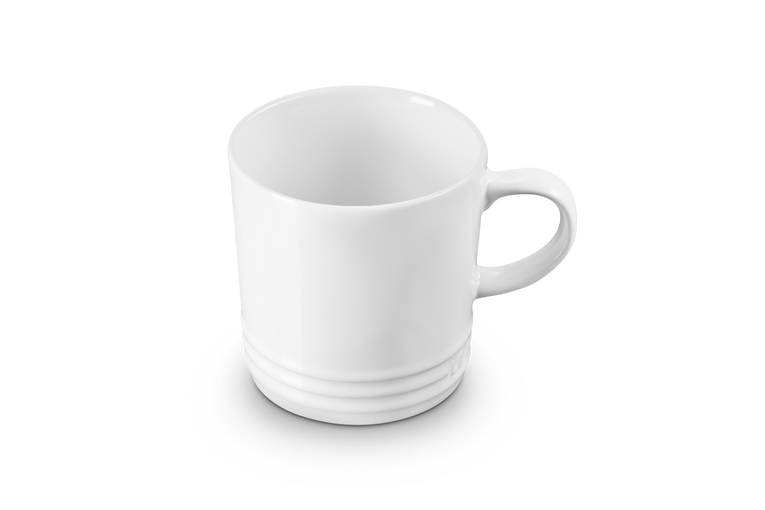 Le Creuset 350ml white stoneware mug, durable and stylish, available at Keans Claremorris.