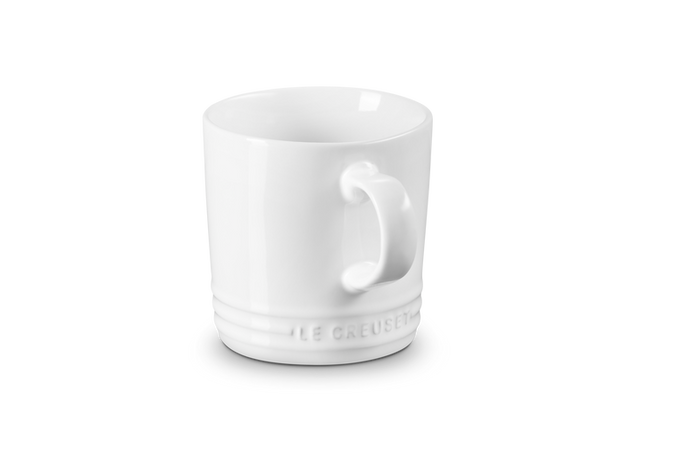 Le Creuset 350ml white stoneware mug, durable and stylish, available at Keans Claremorris.
