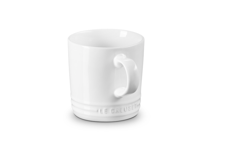 Le Creuset 350ml white stoneware mug, durable and stylish, available at Keans Claremorris.