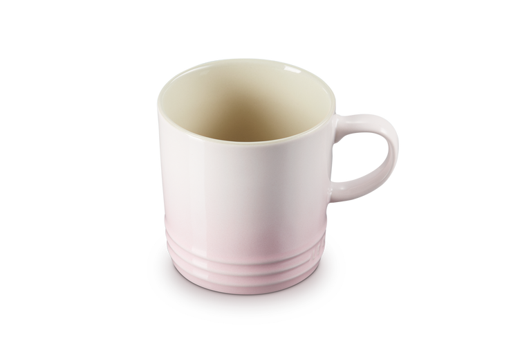 Le Creuset 350ml Stoneware Mug in Shell Pink, durable and stylish, available at Keans Claremorris.