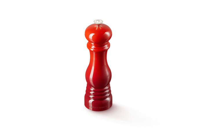 Le Creuset Classic 21cm Salt Mill in Cerise red, durable ceramic grinder, available at Keans Claremorris.