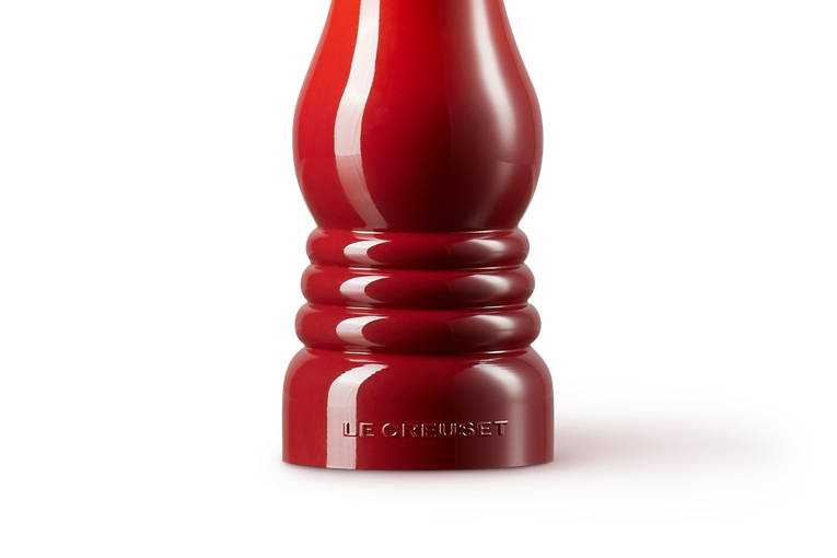 Le Creuset Classic 21cm Salt Mill in Cerise red, durable ceramic grinder, available at Keans Claremorris.