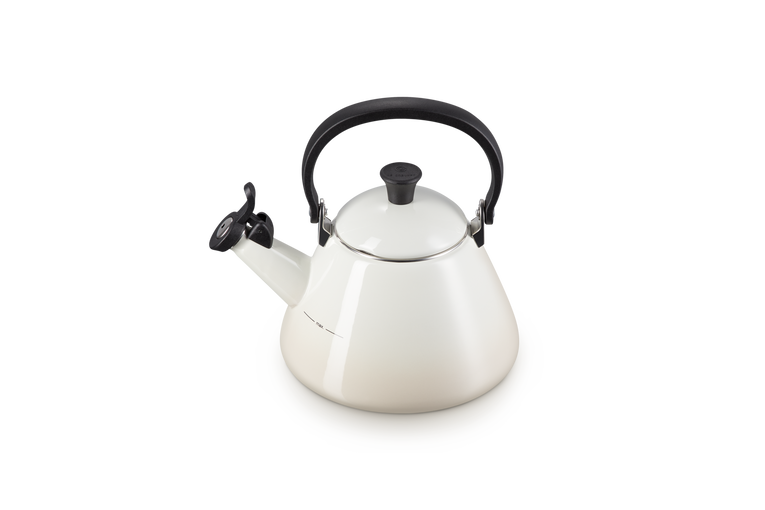 Le Creuset Kone Kettle 1.6L in Meringue color, durable enamel finish, available at Keans Claremorris.