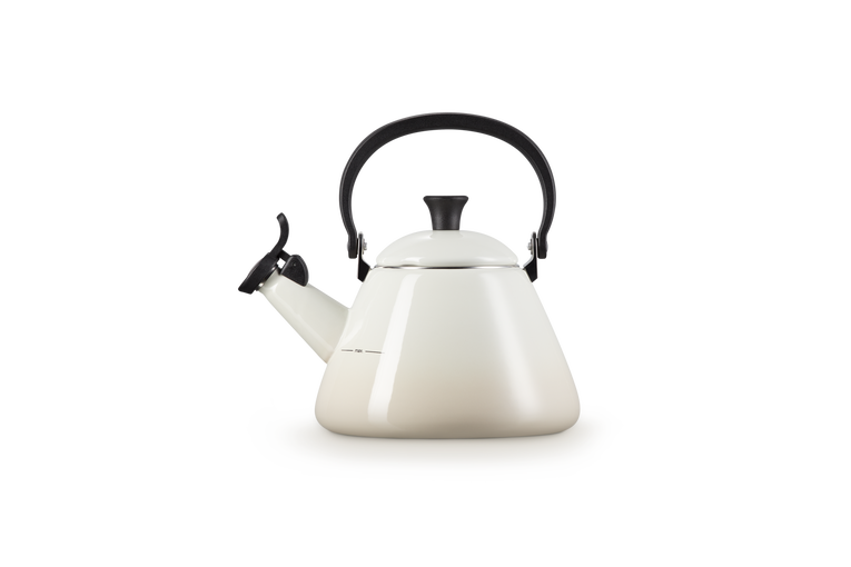 Le Creuset Kone Kettle 1.6L Meringue enamel kettle, durable and stylish, available at Keans Claremorris.