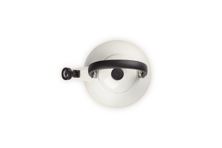 Le Creuset Kone Kettle 1.6L Meringue enamelled steel kettle, stylish and durable, available at Keans Claremorris.