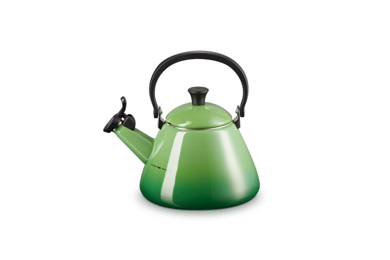 Le Creuset Kone Kettle 1.6L Bamboo Green enamelled carbon steel stovetop kettle with foldable handle – Keans Claremorris
