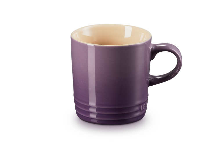 Le Creuset 350ml Ultra Violet stoneware mug, durable, heat-retentive, scratch-resistant glaze – available at Keans