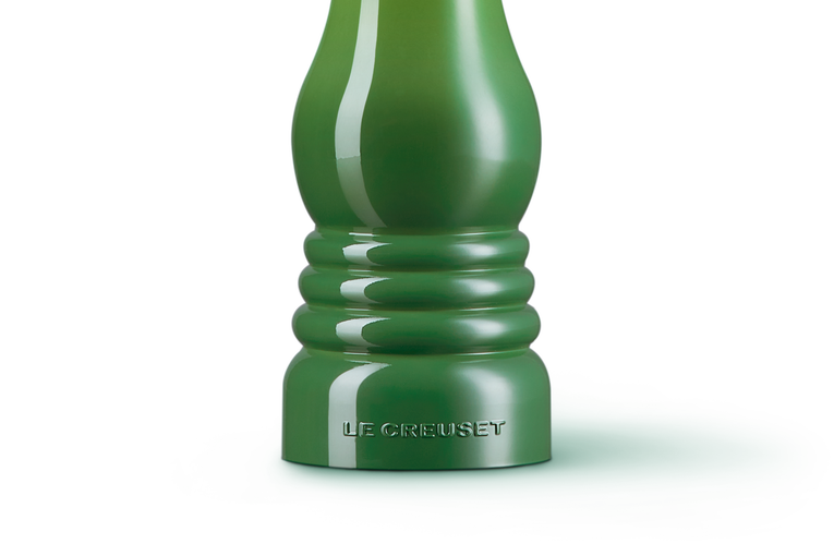 Le Creuset 21cm Bamboo Green Pepper Mill, durable kitchen grinder, available at Keans Claremorris.