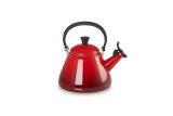 Le Creuset Kone 1.6L Cerise stovetop kettle with foldable handle, enamelled carbon steel, whistle alert - Keans Claremorris