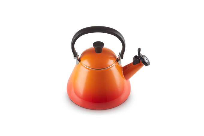 Le Creuset Kone Kettle 1.6L Volcanic red enamel, durable stovetop kettle, available at Keans Claremorris.