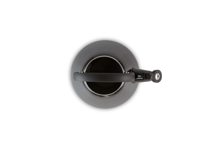 Le Creuset Kone Kettle 1.6L Black enamel tea kettle, durable stovetop kettle, available at Keans Claremorris.