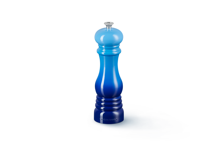 Le Creuset 21cm Azure Pepper Mill with adjustable ceramic grinder, durable ABS plastic – available at Keans Claremorris.