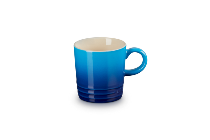 Le Creuset 100ml Azure stoneware espresso mug, scratch-resistant, durable, dishwasher safe – available at Keans Claremorris.