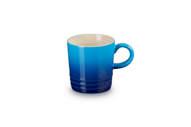 Le Creuset 100ml Azure stoneware espresso mug, scratch-resistant, durable, dishwasher safe – available at Keans Claremorris.