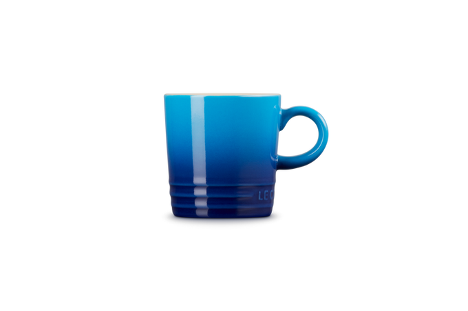 Le Creuset Stoneware Espresso Mug 100ml in Azure blue, durable and stylish, available at Keans Claremorris.