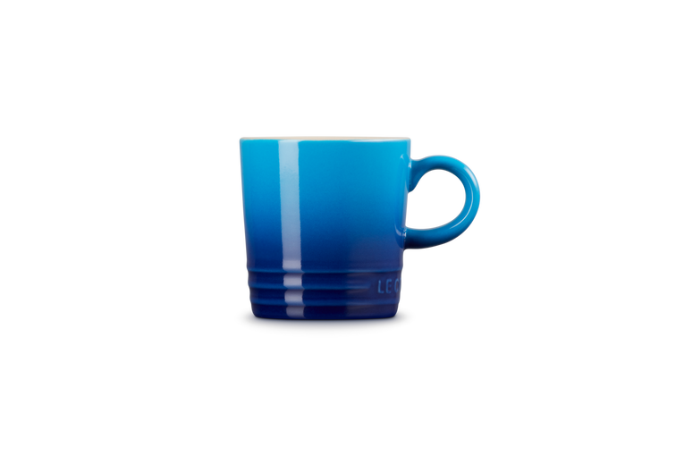 Le Creuset Stoneware Espresso Mug 100ml in Azure blue, durable and stylish, available at Keans Claremorris.