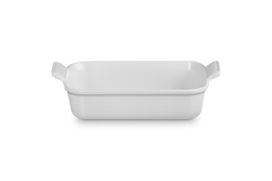 Le Creuset 26cm white rectangular stoneware dish with scalloped handles, scratch-resistant, durable, from Keans Claremorris.