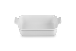 Le Creuset 32cm white rectangular stoneware dish with scalloped handles, scratch-resistant, durable, from Keans Claremorris.