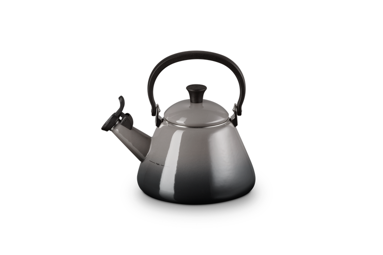 Le Creuset Kone Kettle 1.6L Flint enamelled carbon steel stovetop kettle with foldable handle – Keans Claremorris