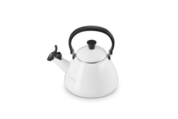 Le Creuset Kone Kettle 1.6L White enamel kettle, durable design, available at Keans Claremorris.