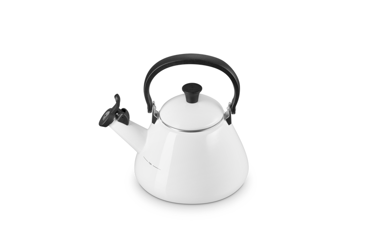 Le Creuset Kone Kettle 1.6L White enamel kettle, durable design, available at Keans Claremorris.