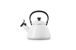 Le Creuset Kone Kettle 1.6L White enamel kettle, durable design, available at Keans Claremorris.