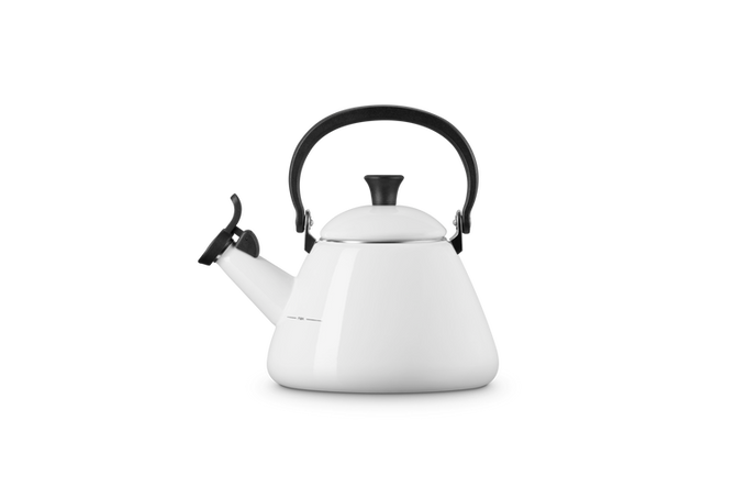 Le Creuset Kone Kettle 1.6L White enamel kettle, durable design, available at Keans Claremorris.