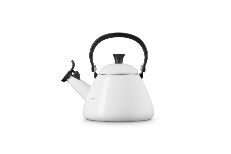 Le Creuset Kone Kettle 1.6L White enamel kettle, durable design, available at Keans Claremorris.