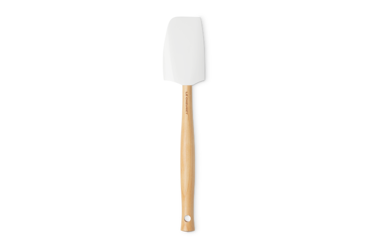 Le Creuset White Medium Silicone Spatula, heat-resistant, non-scratch, dishwasher safe – available at Keans Claremorris.