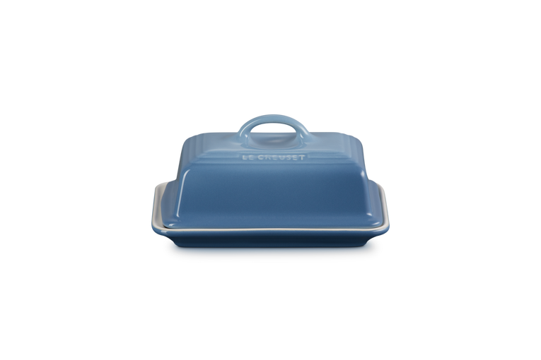 Le Creuset Chambray Butter Dish, durable glazed stoneware, microwave & freezer safe, scratch-resistant, from Keans