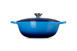 Le Creuset Signature 28cm Azure Soup Pot, durable cast iron, vibrant blue, available at Keans Claremorris