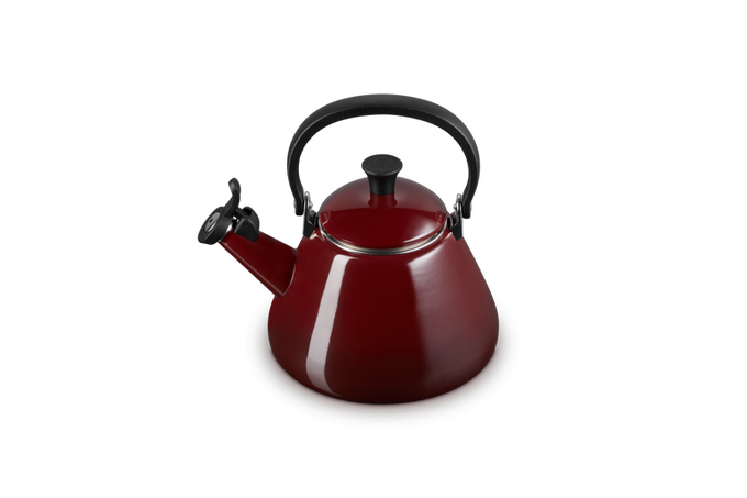 Le Creuset Kone Kettle 1.6L Garnet red enamel, durable stovetop kettle – available at Keans Claremorris.