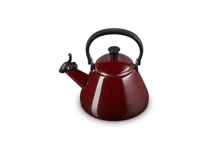 Le Creuset Kone Kettle 1.6L Garnet red enamel, durable stovetop kettle – available at Keans Claremorris.